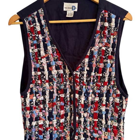 Vintage 90s Paul Harris Design Quilted Vest Size Large Boho Top Floral Patchwork - Picture 2 of 7